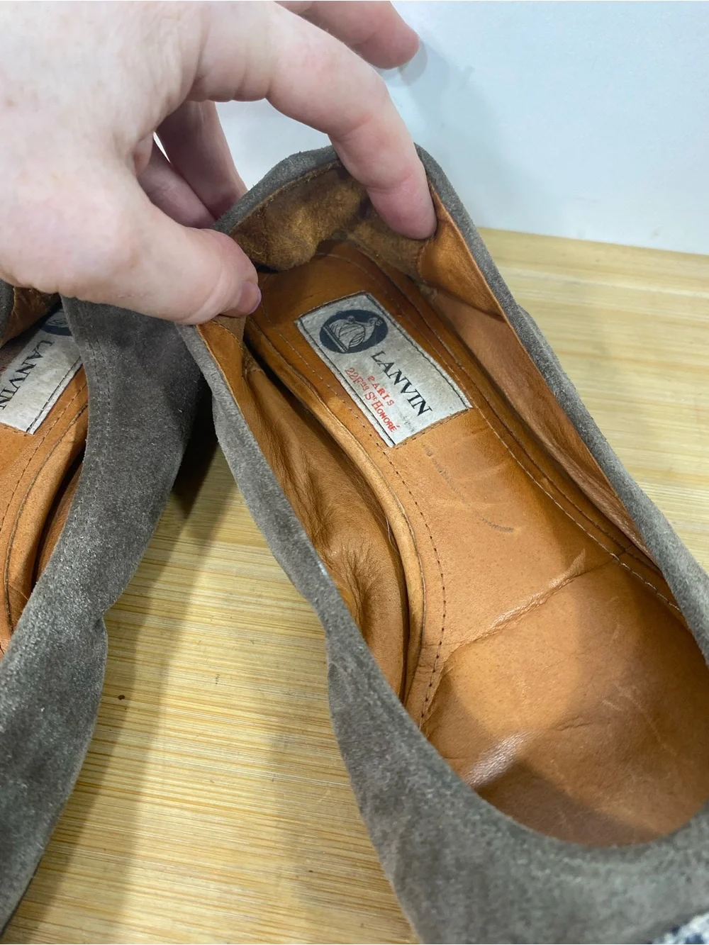 Vintage Lanvin grey Suede Ballet Flats with snakeskin Patterned Toes READ